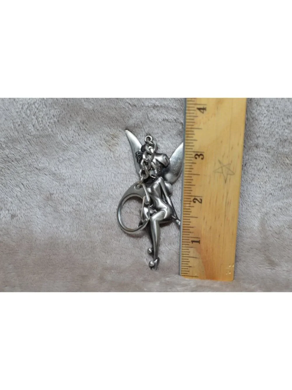 Disney Tinker Bell Pewter Keychain Sassy Fairy Metal Key Ring Bag Charm Retro - Picture 4 of 5